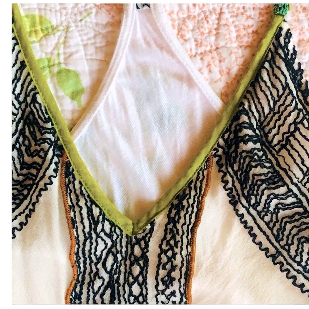 Upcycled Burning Torch Cotton & Silk Embroidered Tribal Print Halter Top